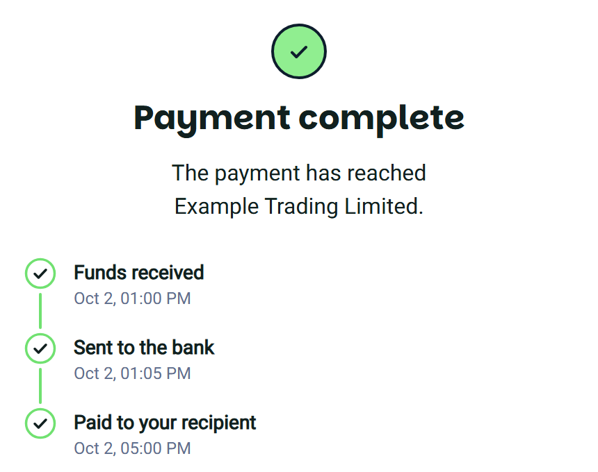 Completed payment confirming that the recipient has been paid