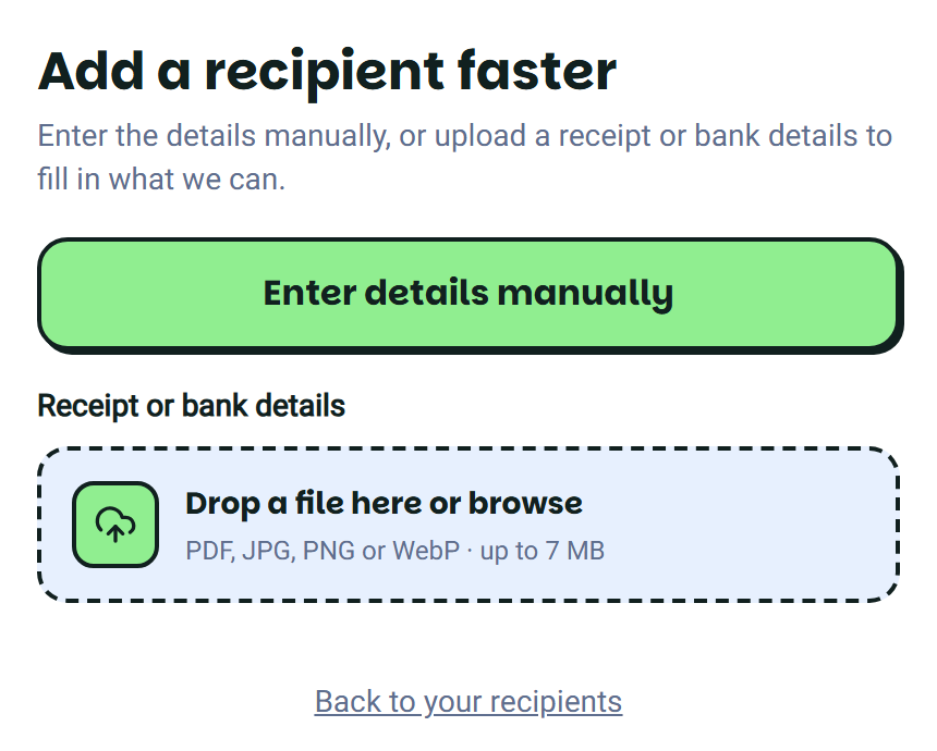 Upload a supplier document or choose Enter details manually